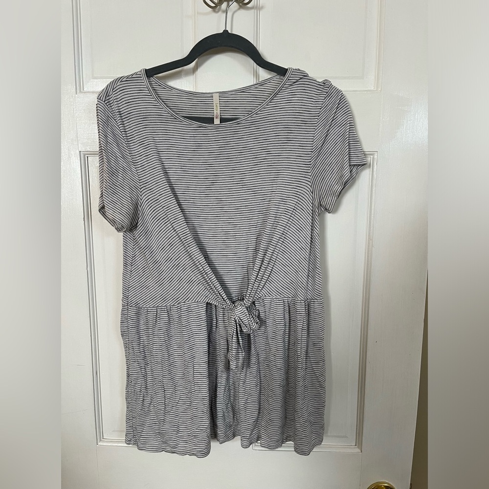Black and white striped flounce top